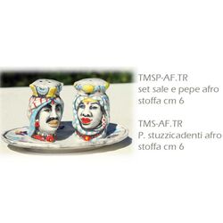 TMSP-AF.TR  --TMS-AF.TR-Set sale e pepe o porta stuzzicadenti testa moro afro stoffa linea Trizza-Nonna Rosa-bombonieraperfetta-emmanueleregali